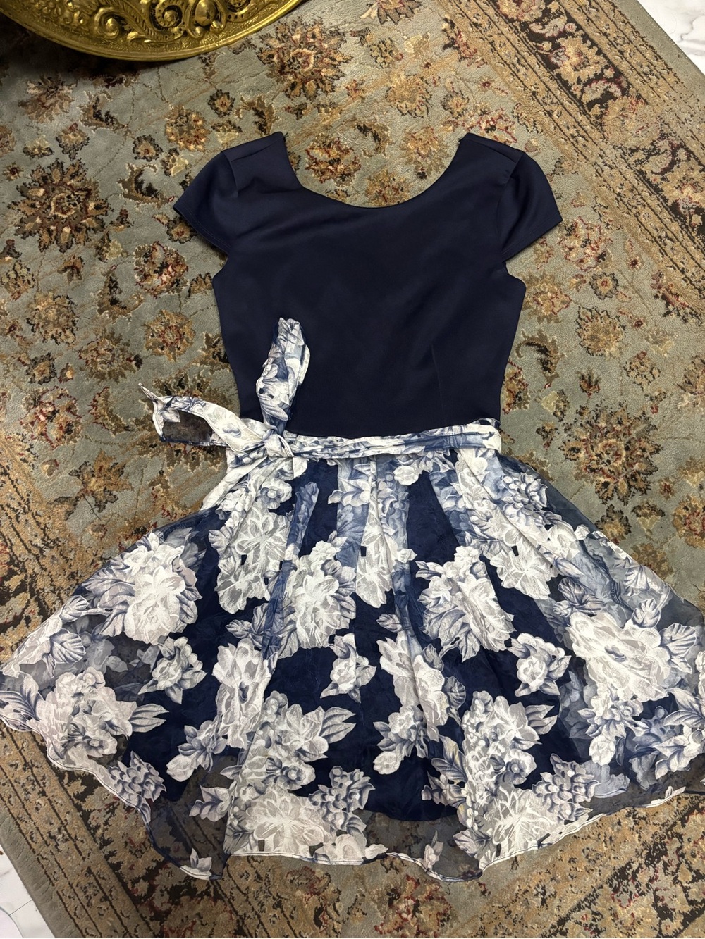 B Darlin Adorable Navy and White Floral Lace Party Dress Cottagecore